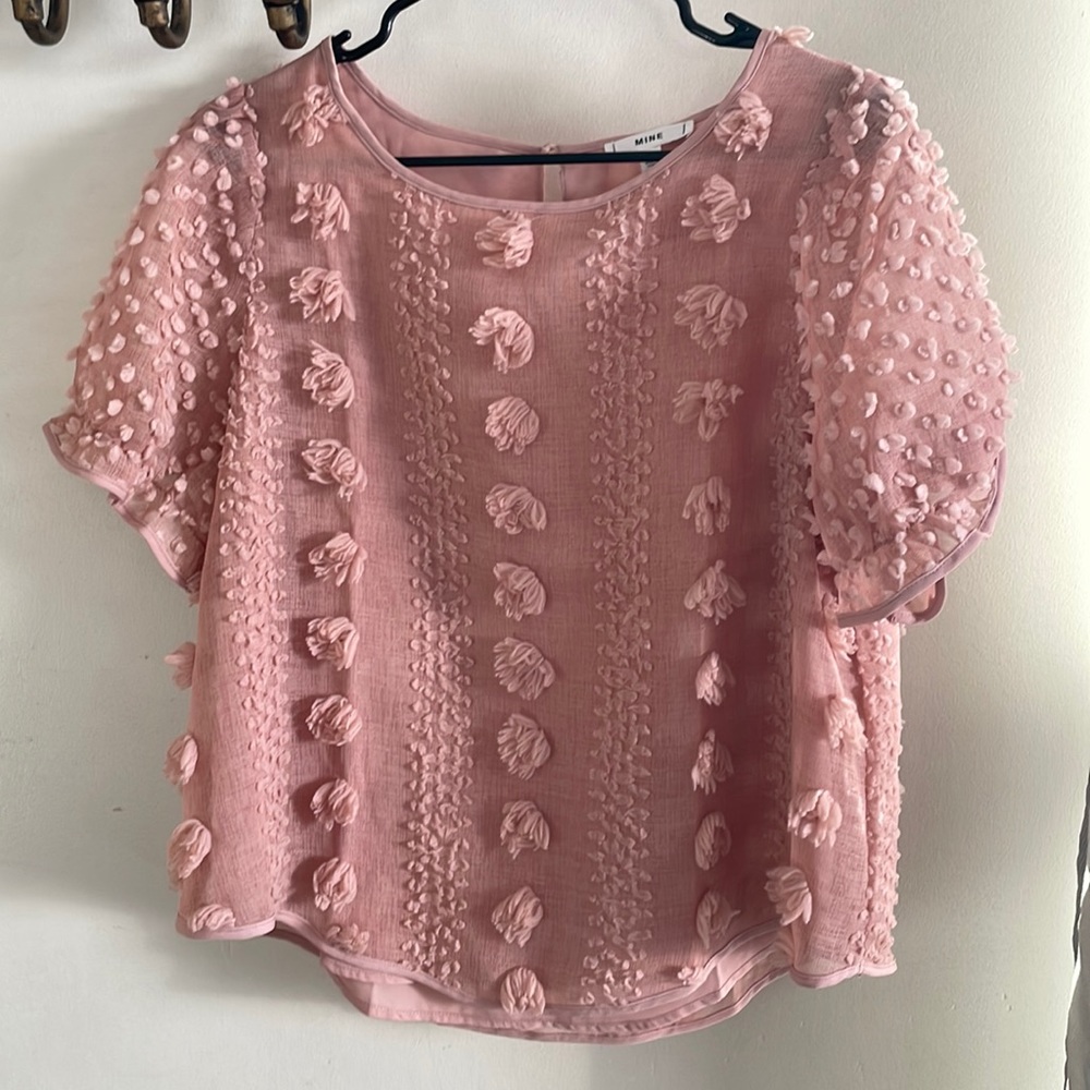 CLEARANCE MINE Dusty Pink Pom Pom Polka Dot Blouse Sz Lg